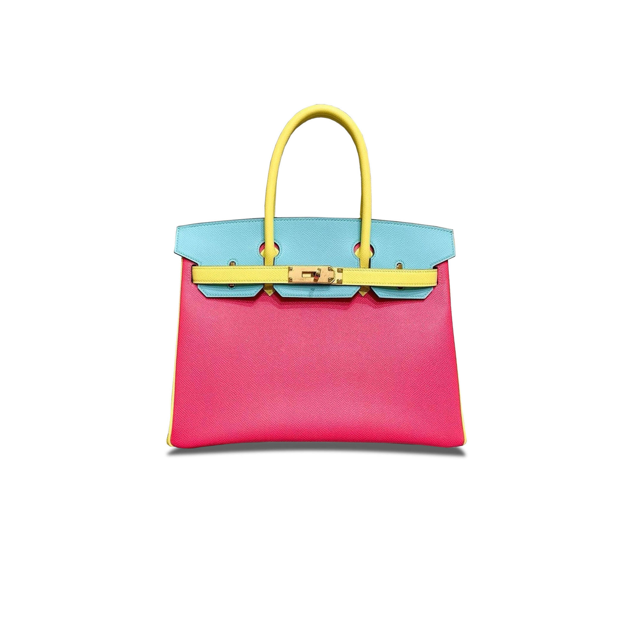 H**me5 BIRKIN 30 EPSOM ROSE RED MACARON WITH LEMON YELLOW GOLD BUCKLE H028369CK23 (30*23*15cm) Master Quality